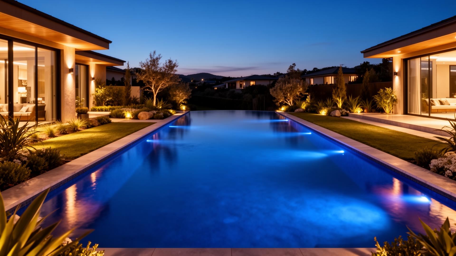 Custom luxury swimming pool at twilight in High Point, NC